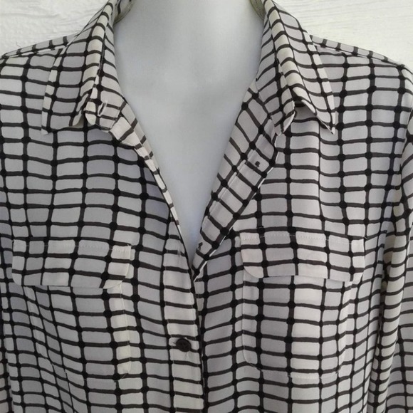 Loft Women's White Black Button Front Shirt Long Sleeves Small Petite - Picture 2 of 8